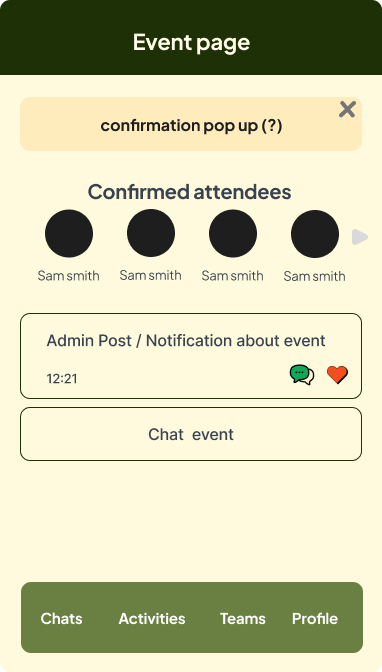 Event page confirmation wireframe